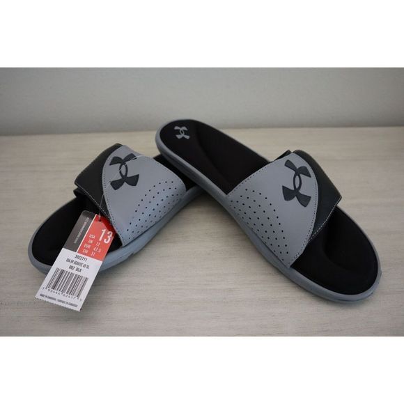 Under Armour 3022711 Men's Sz 13 Black/Steel UA Ignite VI Slide Athletic Sandals - Picture 2 of 5